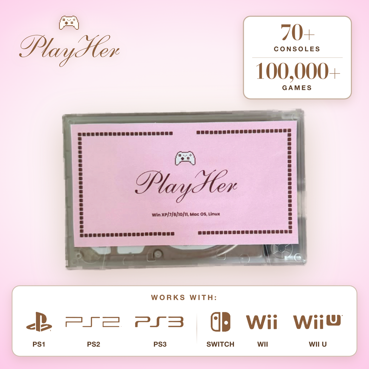 PlayHer Console - 70+ consoles and 100,000+ games pre-installed